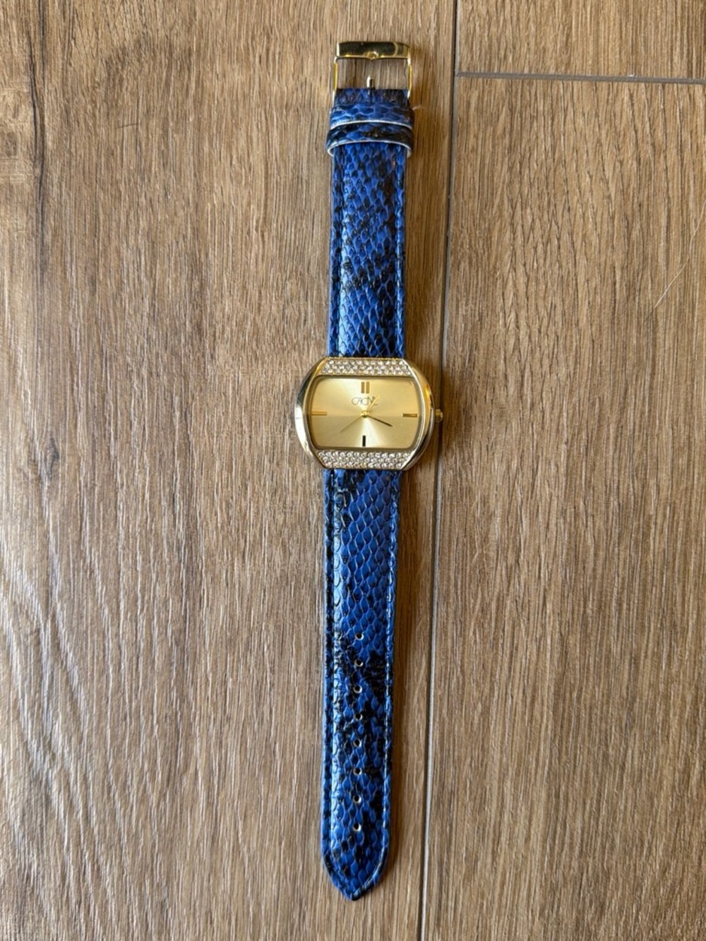 Vintage Cache Gold Dial Women's Watch with Blue Textured Strap